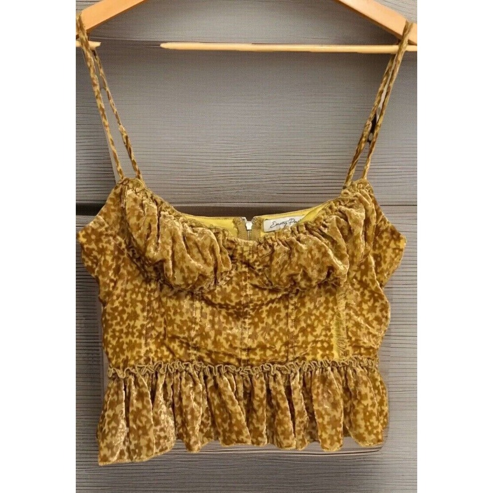 Emory Park Bustier Top Womens Medium Y2K Crushed Velvet peplum crop flower power